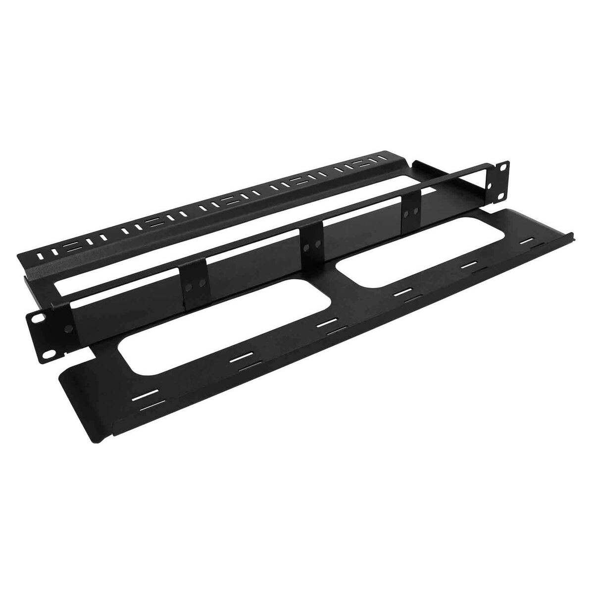 Cabeus FO-19-4K-S-1U-BK-T Кроссовая стоечная панель, 19", до 4 кассет/модулей, с полкой и задним кабельным организатором (пустая), черная