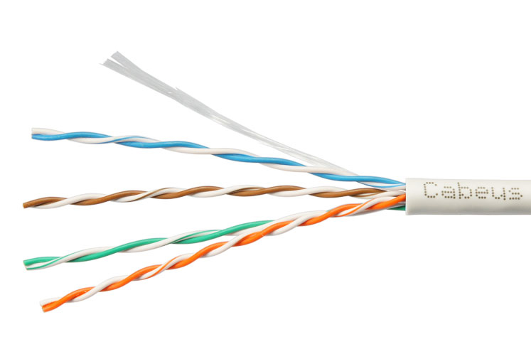 Cabeus UTP-4P-Cat.5e-SOLID-WH-20 Кабель витая пара UTP (U/UTP), категория 5e, 4 пары (24 AWG), одножильный, PVC нг(А)-LS, белый (20 м) — фото