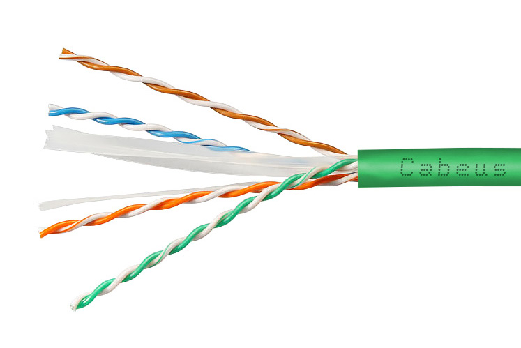 Cabeus UTP-4P-Cat.6-SOLID-LSLTx-GN-25 Кабель витая пара UTP (U/UTP), категория 6, 4 пары (23 AWG), одножильный, нг(А)-LSLTx, зеленый (25 м) — фото