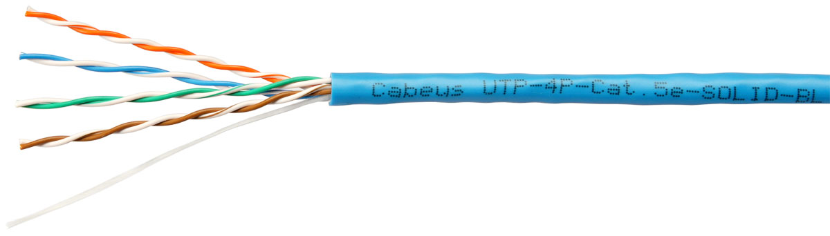 Cabeus UTP-4P-Cat.5e-SOLID-BL-25 Кабель витая пара UTP (U/UTP), категория 5e, 4 пары (24 AWG), одножильный, PVC нг(А)-LS, синий (25 м) — фото