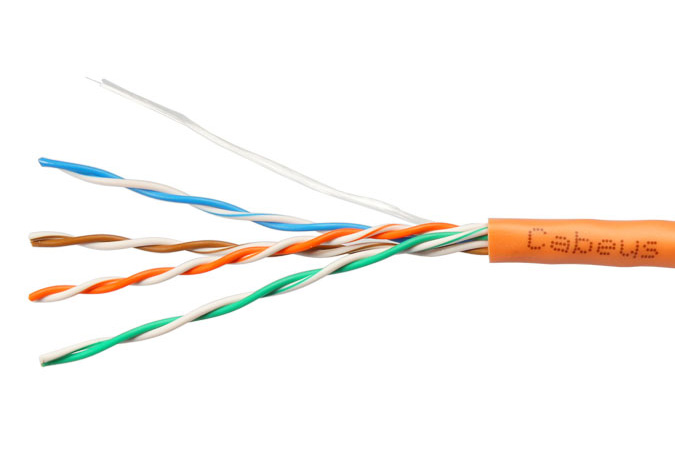 Cabeus UTP-4P-Cat.5e-SOLID-OR-50 Кабель витая пара UTP (U/UTP), категория 5e, 4 пары (24 AWG), одножильный, PVC нг(А)-LS, оранжевый (50 м) — фото