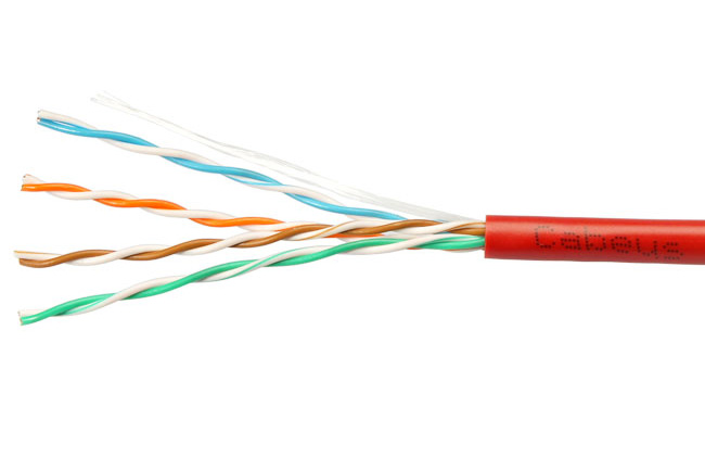 Cabeus UTP-4P-Cat.5e-SOLID-RD-50 Кабель витая пара UTP (U/UTP), категория 5e, 4 пары (24 AWG), одножильный, PVC нг(А)-LS, красный (50 м) — фото