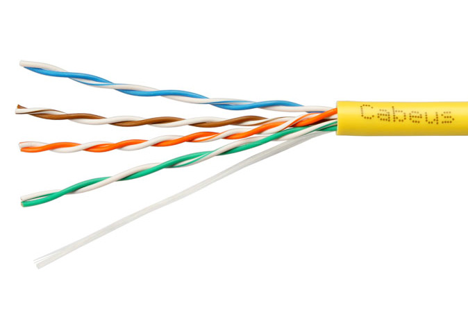 Cabeus UTP-4P-Cat.5e-SOLID-LSZH-YL-50 Кабель витая пара UTP (U/UTP), категория 5e, 4 пары (24 AWG), одножильный, желтый, LSZH, нг(А)-HF, (50 м) — фото