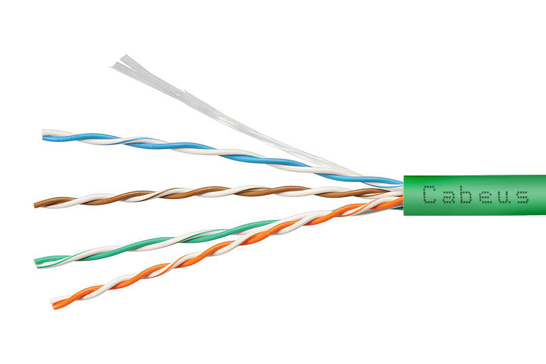 Cabeus UTP-4P-Cat.5e-SOLID-LSZH-GN-25 Кабель витая пара UTP (U/UTP), категория 5e, 4 пары (24 AWG), одножильный, зеленый, LSZH, нг(А)-HF (25 м) — фото