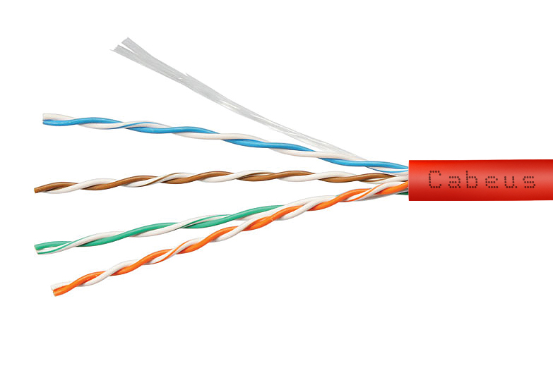 Cabeus UTP-4P-Cat.5e-SOLID-LSZH-RD-25 Кабель витая пара UTP (U/UTP), категория 5e, 4 пары (24 AWG), одножильный, красный, LSZH, нг(А)-HF, (25 м) — фото