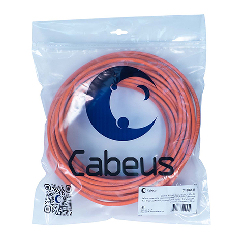 Cabeus FTP-4P-Cat.5e-SOLID-LSZH-20 Кабель витая пара экранированная FTP (F/UTP), категория 5e, 4 пары (24 AWG), одножильный, экран - фольга, LSZH, нг(А)-HF, оранжевый, (20 м) — фото
