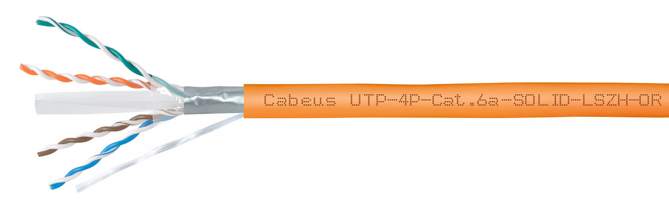 Cabeus UTP-4P-Cat.6a-SOLID-LSZH-OR Кабель витая пара UTP (U/UTP), категория 6A, 4 пары (23 AWG), одножильный, LSZH нг(А)-HF, оранжевый (305 м) 305м — фото