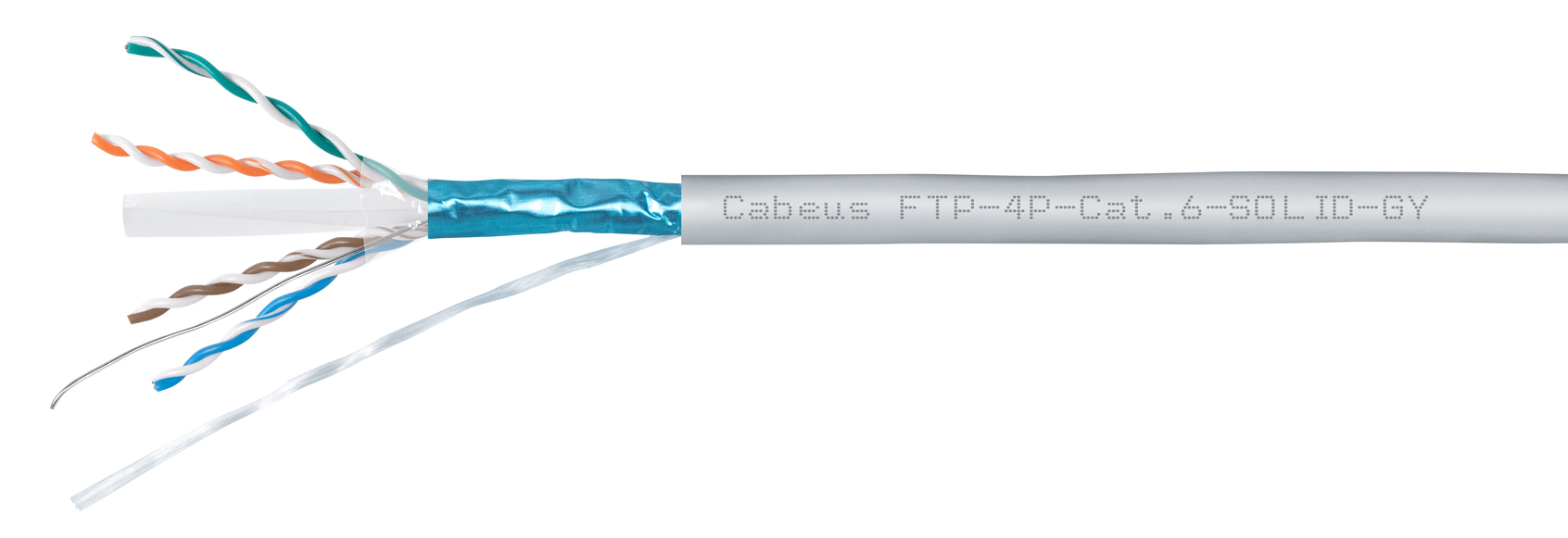 Cabeus FTP-4P-Cat.6-SOLID-GY Кабель витая пара экранированная FTP (F/UTP), категория 6, 4 пары (23 AWG), одножильный (305 м), PVC нг(А)-LS 305м — фото