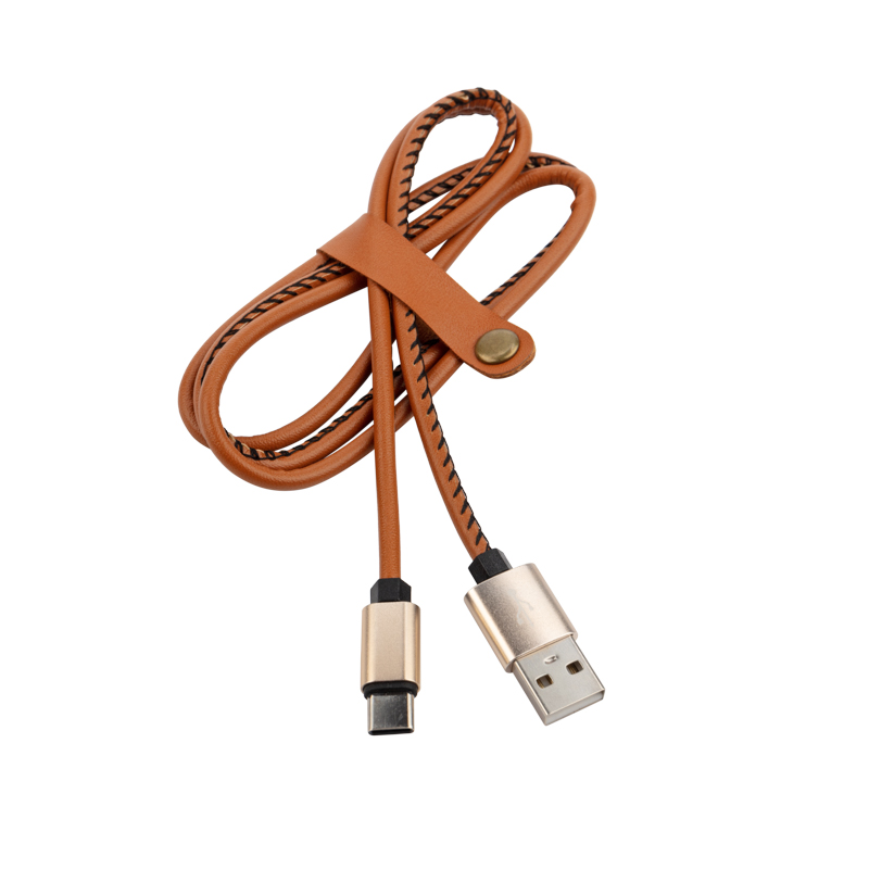 Кабель USB-A – Type-C, 2,1A, 1м, эко-кожа, коричневый REXANT — фото