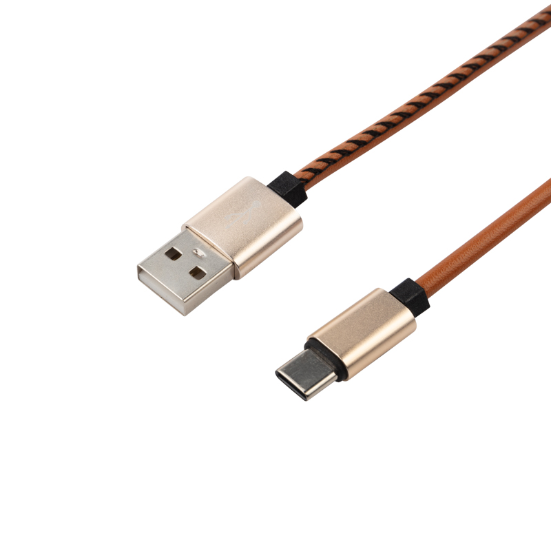 Кабель USB-A – Type-C, 2,1A, 1м, эко-кожа, коричневый REXANT — фото
