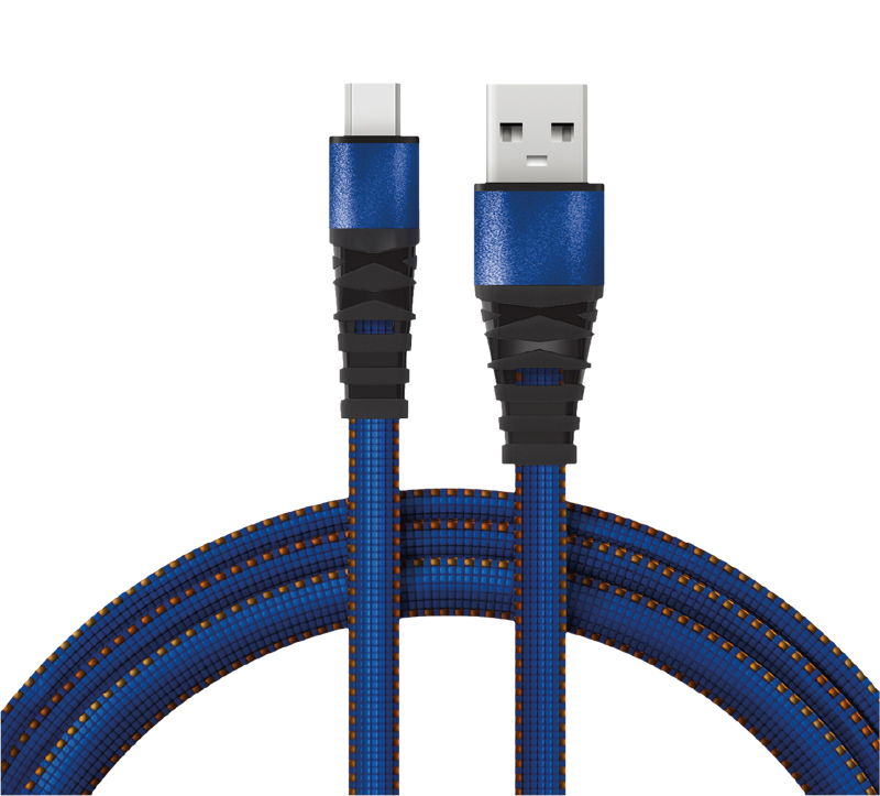 Кабель USB-A – micro USB, 2А, 1м, в джинсовой тканевой оплетке, плоский REXANT — фото