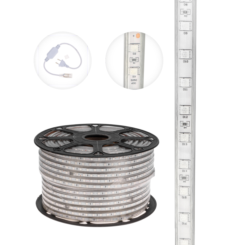Лента светодиодная 220В, SMD5050, 60 LED/м, RGB, 13х8мм, без установочного набора, IP67 NEON-NIGHT — фото